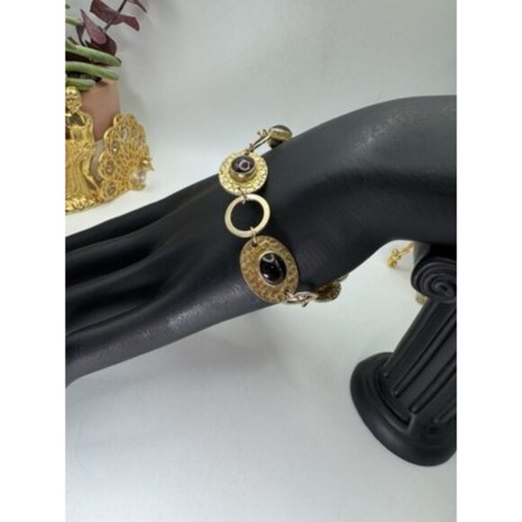 Vintage Bracelet Genuine Gem Stone Signed Meditrina Desights  Gold Tone - Picture 4 of 9